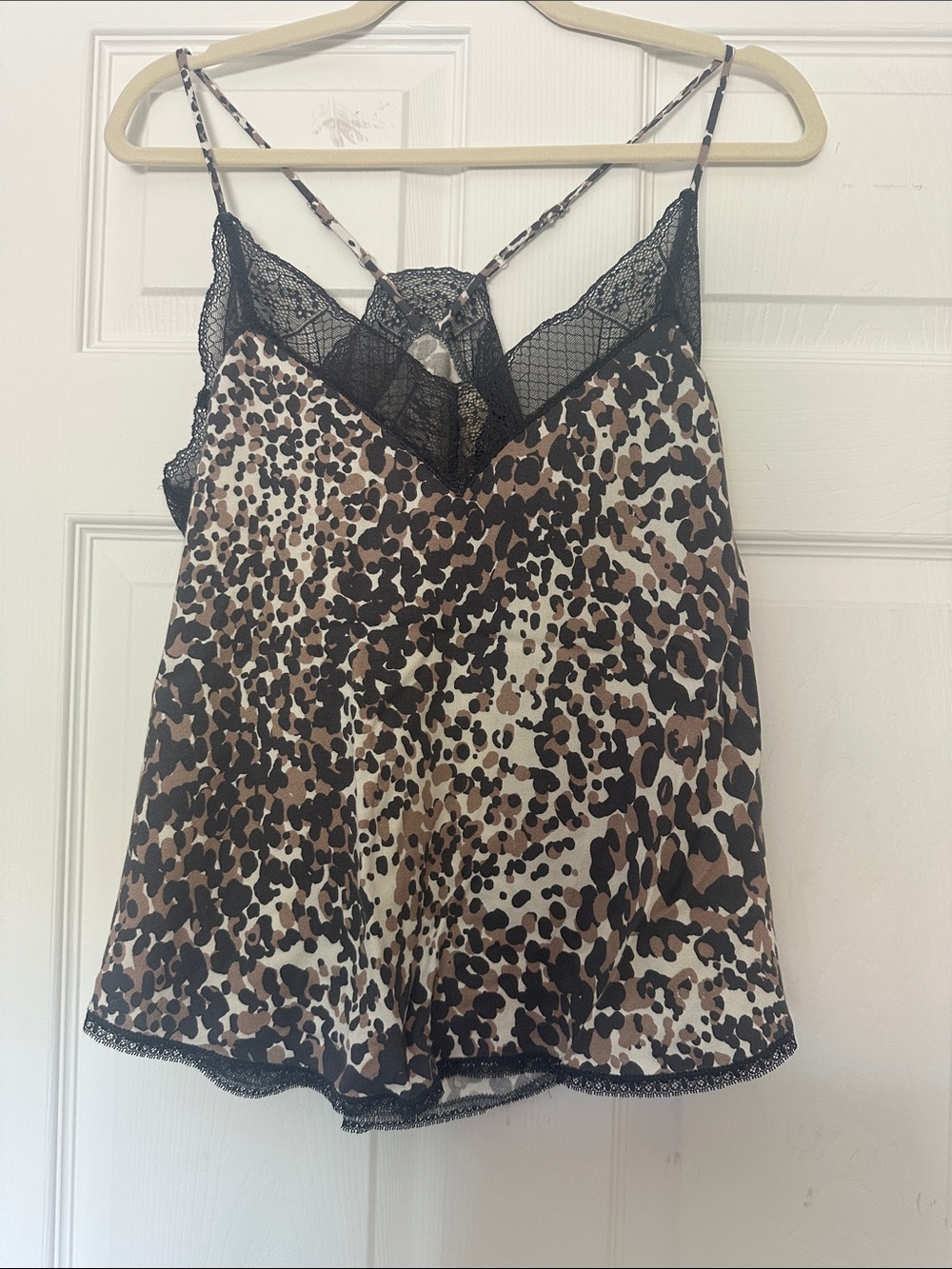 Lovestitch Leopard Print Lace-Trim Cami Top - Brown/Grey